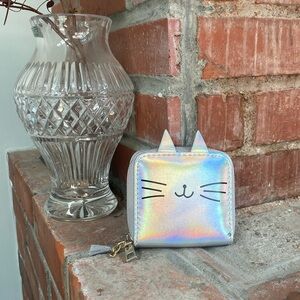 Iridescent cat wallet clamshell